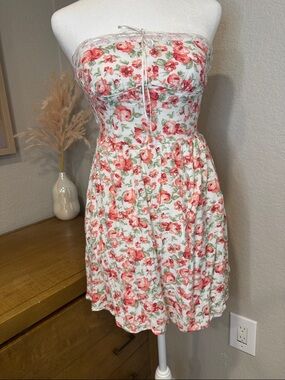 Aeropostale Strapless Floral Dress in White and Coral